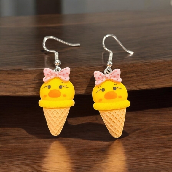 Cute Ice Cream Cone Earrings with Pink Bows - Picture 2 of 2